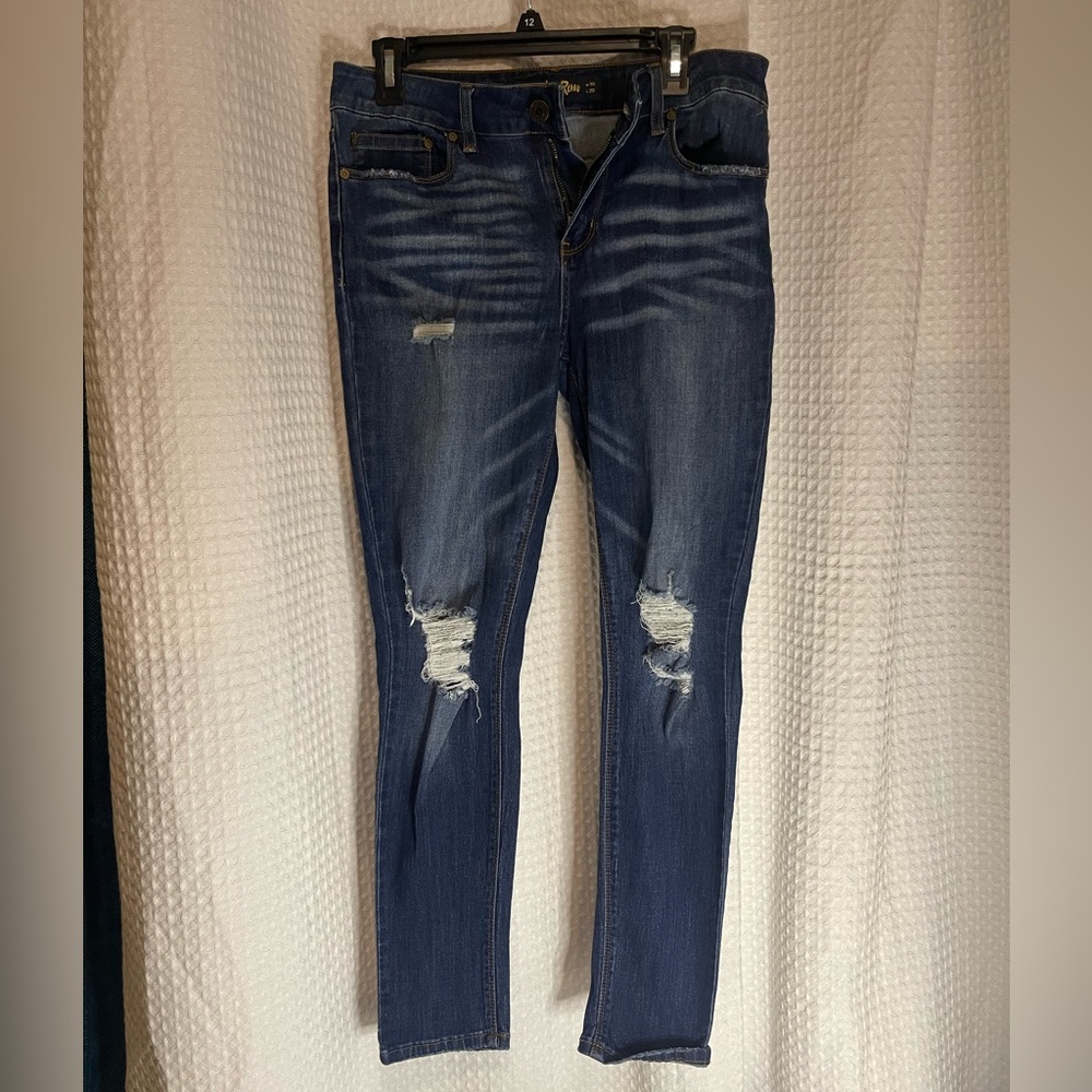 Indigo Rein Dark Blue Distressed Skinny Jeans